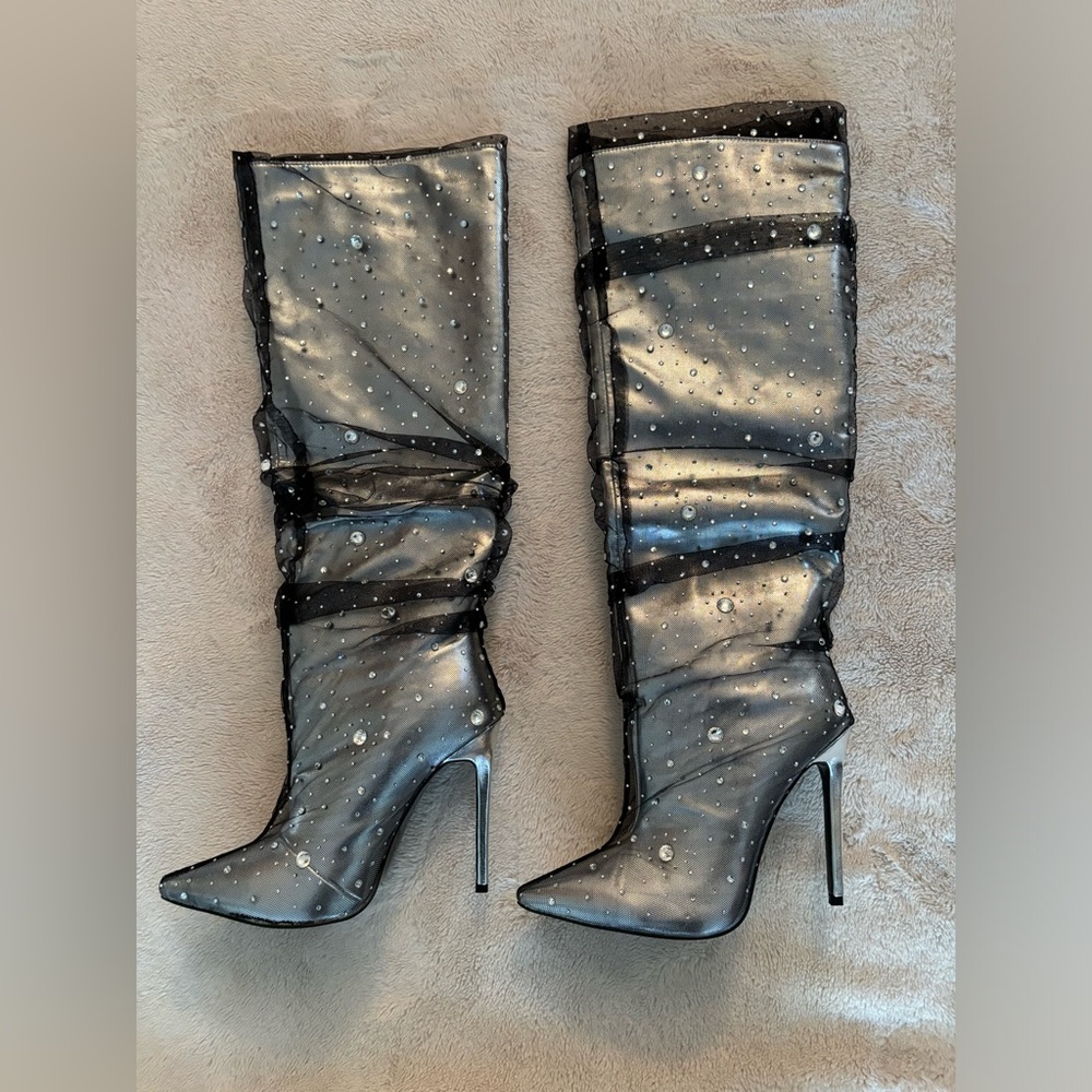 Akira silver knee length boots.
